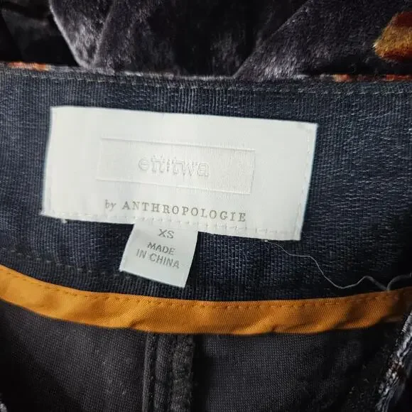 Anthropologie Ett Twa Jessie Velvet Wide Leg Pants Floral Burnout Boho Size Xs - Picture 7 of 9